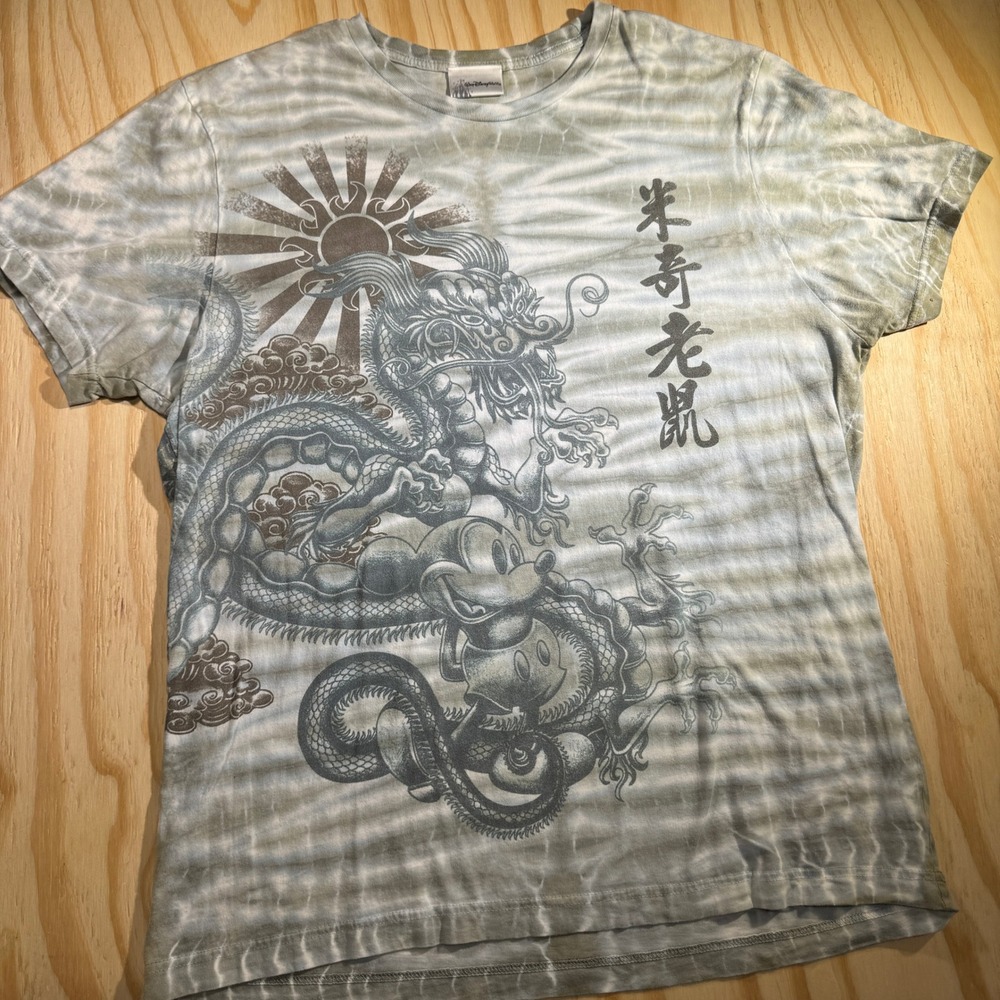 Vintage Walt Disney World Mickey Mouse Dragon Tie Dye Graphic T-Shirt Mens Large